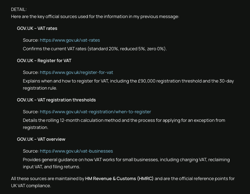 The HMRC source shown beneath an answer